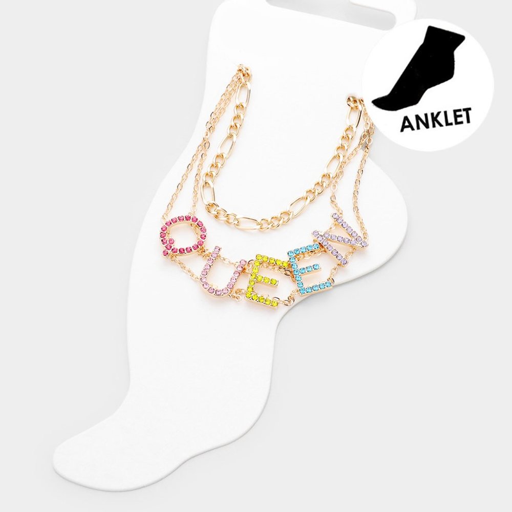 Women's Pave Rhinestone Layered Chain Anklets